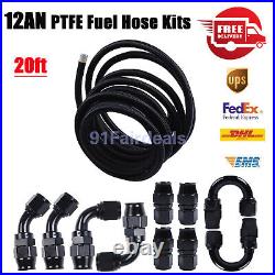 12AN Nylon PTFE E85 Oil/Fuel Hose Brake Line Hose 10pcs End Fittings Kit 20FT