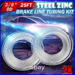 2x Universal 25Ft Steel Zinc Brake Fuel Line Hose Pipe Tubing 3/8 OD Coil Roll