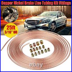 3/16 OD 25ft Copper Nickel Car Brake Fuel Line Tubing +Piping Joint Union Kit