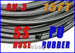 AN-3 AN3 3AN (1/8) Stainless Steel Braided Fuel Hose Oil Brake Line 15ft