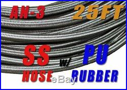 AN-3 AN3 3AN (1/8) Stainless Steel Braided Fuel Hose Oil Brake Line 25ft New