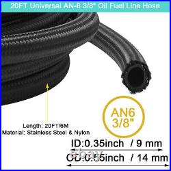 AN-6 3/8 Fitting Steel Nylon Braided Oil Fuel Gas Hose Line 20FT Kit